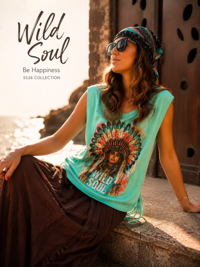 Top Colección Wild Soul 🌵🩵 Top&Pañuelo Top de inspiración boho-western confeccionado en suave punto texturizad